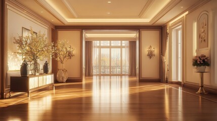 Obraz premium Large luxurious room features elegant decor and natural lighting