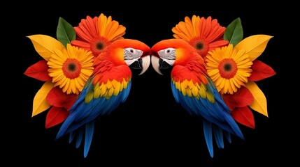 Obraz premium Vibrant Kaleidoscope of Tropical Colors with Macaws and Flowers