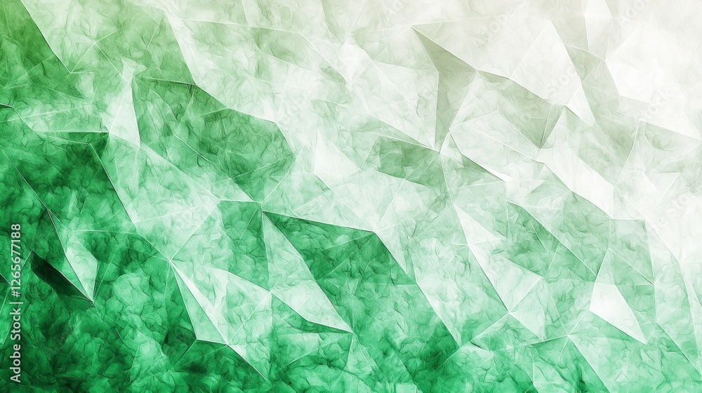 Poster Exploring a vivid green gradient filled with abstract shapes, this work presents a refreshing blend of sharp angles and soft textures, evoking tranquility and harmony in a modern design