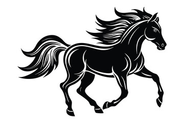 Jumping Horse Silhouette in Open Field Stunning Equestrian Scene. Black Horse Silhouette Running at Dusk Graceful Motion and Speed.