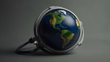 Global Health Concept with Stethoscope Wrapped Around Earth Globe