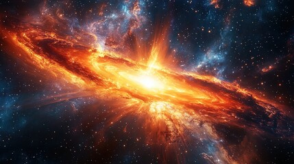 Obraz premium A star-powered spacecraft racing through a glowing nebula, its energy trails dazzling 