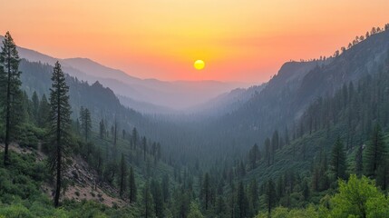 Obraz premium Mountain Valley Sunset Panorama
