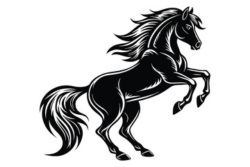 Jumping Horse Silhouette in Open Field Stunning Equestrian Scene. Black Horse Silhouette Running at Dusk Graceful Motion and Speed.