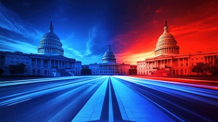 United States Capitol Building in Contrasting Political Colors