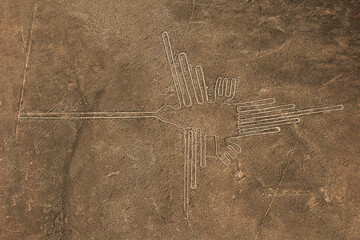 The hummingbird Nazca lines is one of the most popular geoglyphs of the Nazca lines.  © Creative Pixels