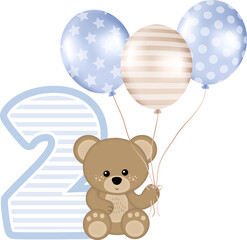 Adorable teddy Bear with number 2 for Birthday Party