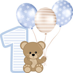 Adorable teddy Bear with number 1 for Birthday Party