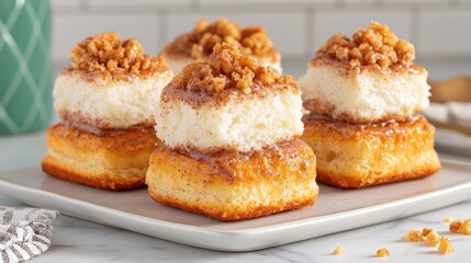 Stacked Cinnamon Rolls on Plate, Kitchen Background, Dessert Photography, Possible Use Stock Photo