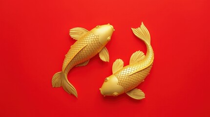 Two koi fish in circular motion with bright red backdrop