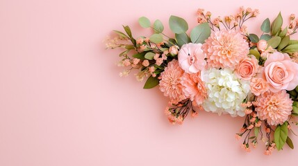 Pastel Pink Floral Arrangement on Pink Background