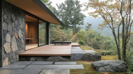 Beautiful house blends seamlessly with the natural surrounding landscape