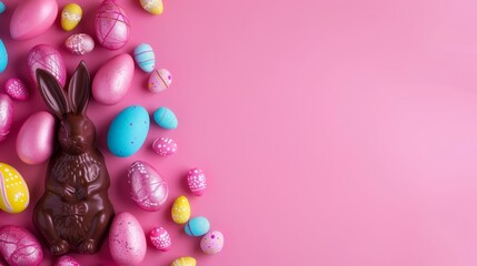Fototapeta premium Easter Chocolate Bunny with Pastel Eggs