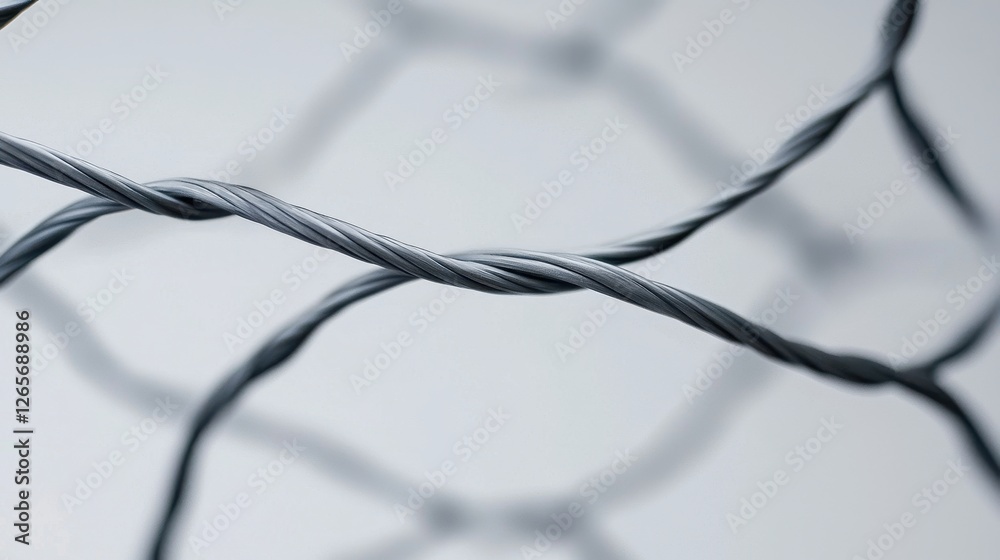 Poster close-up of twisted metal wires creating a complex pattern with soft shadows and clean background