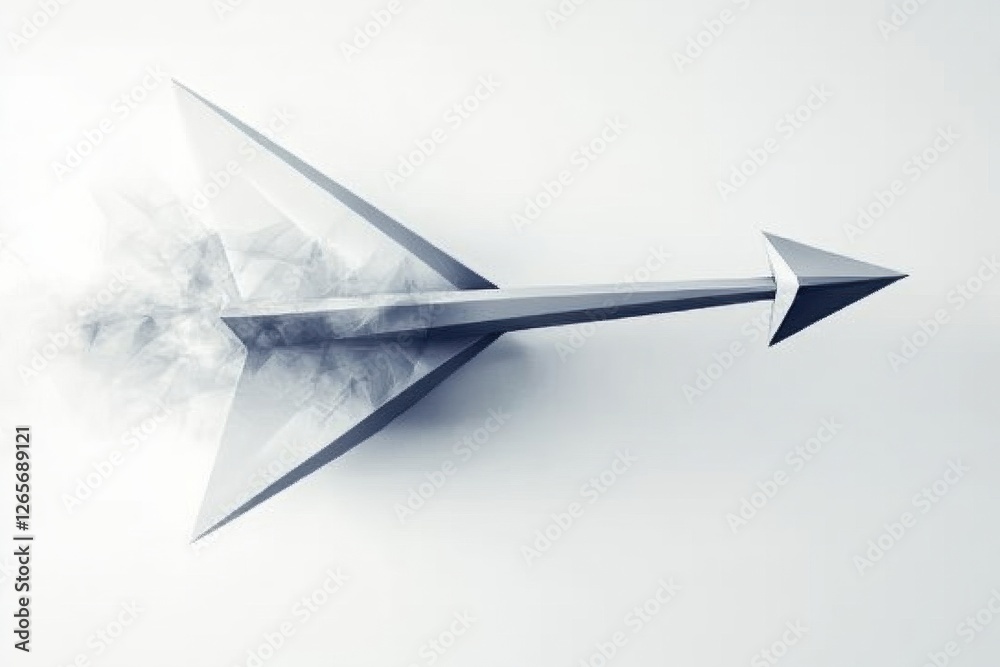 Poster Dynamic silver arrow with a mist trail creates an impression of speed and motion in a minimalist setting
