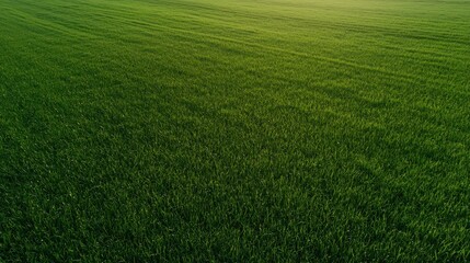 Naklejka premium A lush, green field stretches across the landscape, showcasing healthy grass under soft, natural lighting.