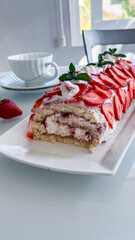 cream sponge cake with strawberries, celebration cake