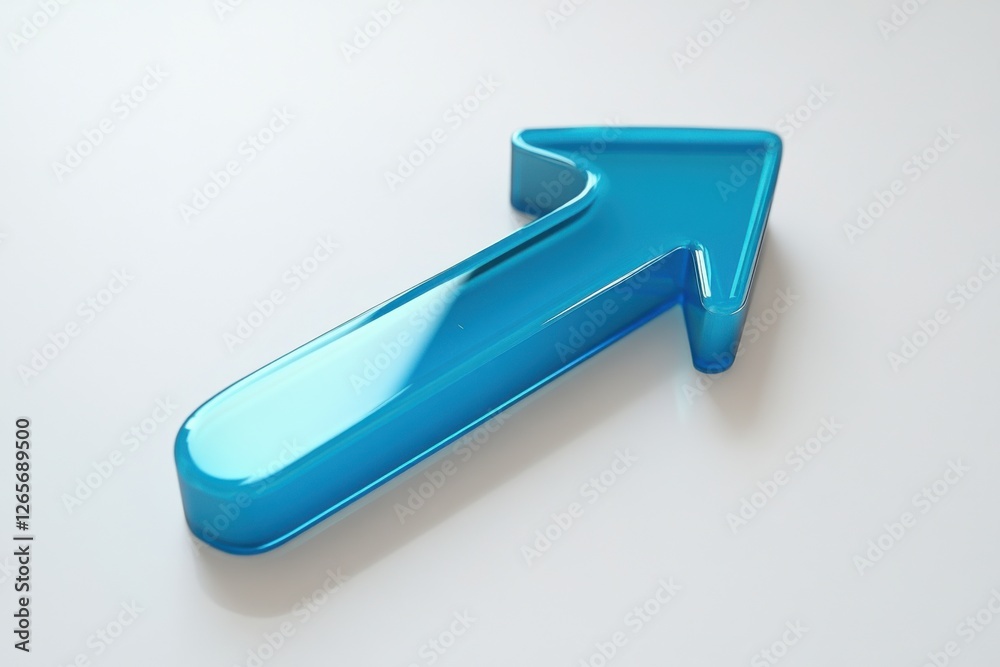 Poster bright blue arrow shape on a light surface highlighting direction and movement for design and presen