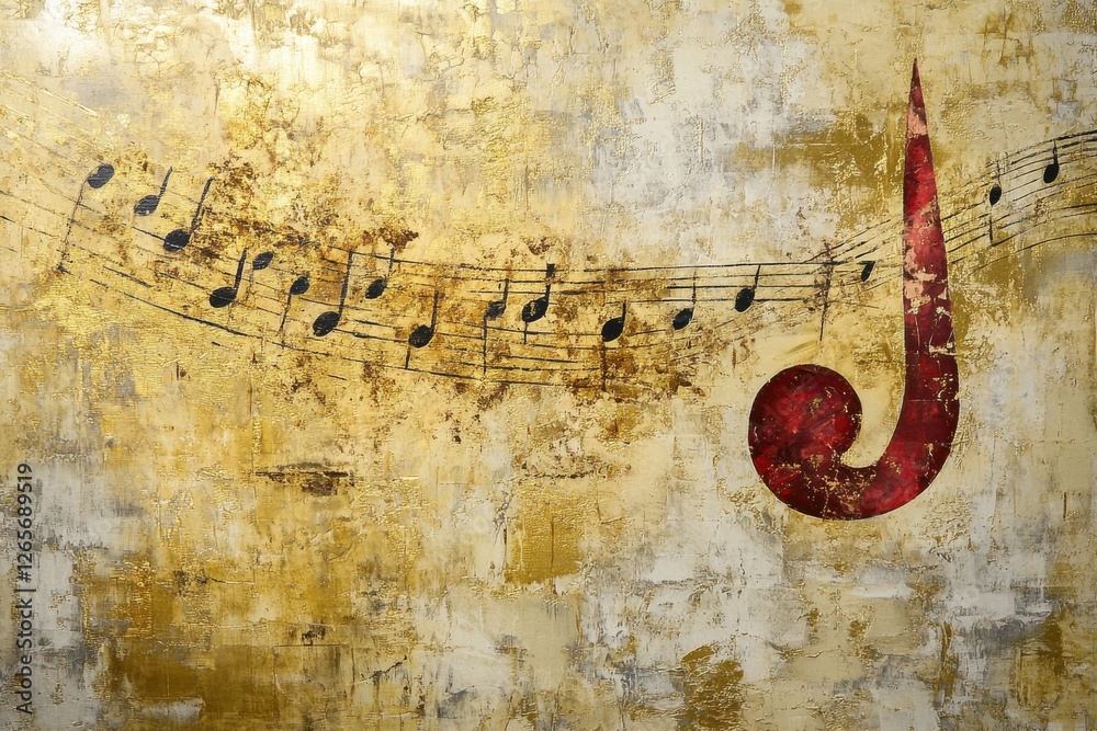 Poster golden music notes and treble clef design on textured background in a creative art display