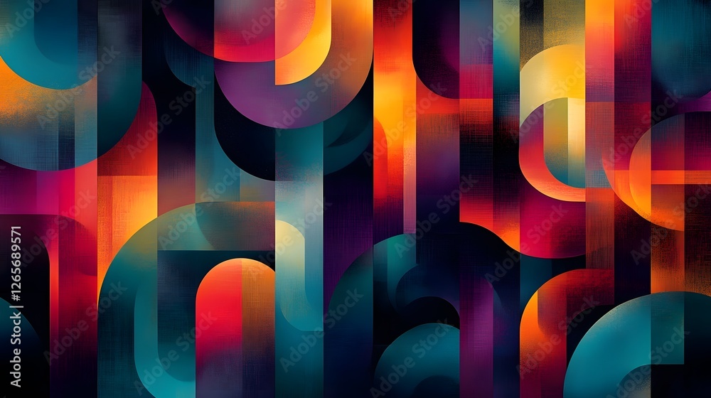 Poster a captivating abstract digital artwork featuring a swirling composition of vibrant geometric shapes 