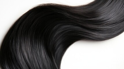 Fototapeta premium A close-up image showcasing smooth, shiny, black hair flowing elegantly in waves against a neutral background.