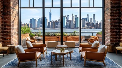 Luxurious Lounge Overlooking Stunning City Skyline