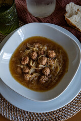 soup dish with meatballs and onions, homemade recipe