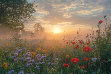 Wildflowers blooming in a sunny meadow, perfect for nature and outdoor themes