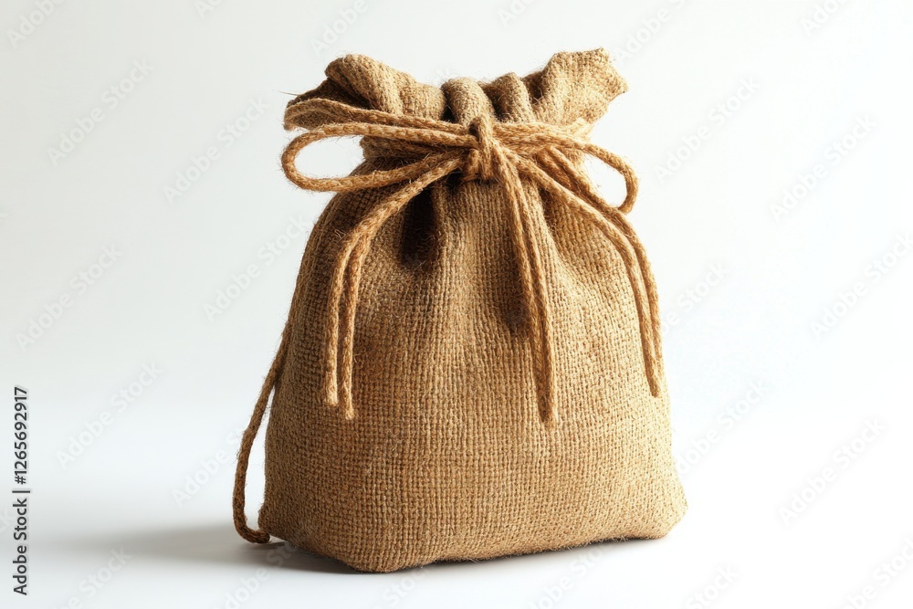 Poster natural burlap drawstring bag perfect for storage or gifts, showcasing rustic charm and versatility 