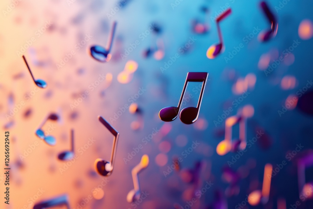 Poster colorful musical notes floating in the air create a vibrant atmosphere in a lively setting