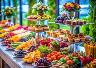 Fototapeta premium Delicious & Healthy Wedding Buffet Snacks: Fresh Fruit, Veggie Platters & More