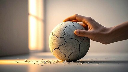 Image of a hand with a crack in the stone