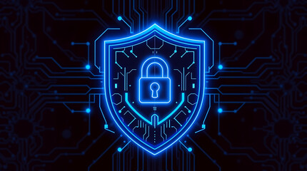 Fototapeta premium Cybersecurity Shield – Protecting Digital Data with Advanced Encryption, data protection, digital security, encryption, network security, secure data, cyber defense, online security, firewall.