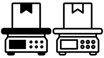 Package on scale, weight scale, platform weighing vector icon, simple flat style, illustration, logo sign symbol pictogram template, for ui or ux isolated on white for mobile app, editable