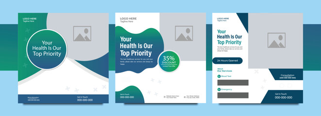 Medical healthcare service Social Media Post Template, hospital clinic promotion web banner, medical social media post, business promotion banner for doctor social media post set
