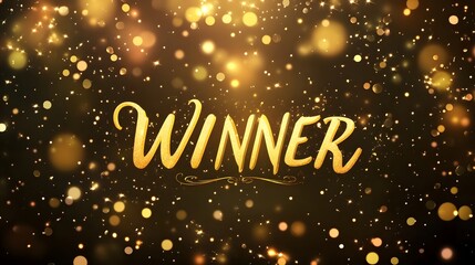 Shimmering Bokeh Lights with Elegant Golden WINNER Typography in Dreamy Scene