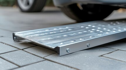 Aluminum ramp for vehicle access on paved driveway
