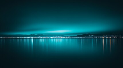 Night City Lights Reflected in Calm Water
