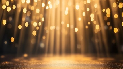 Luxury Award Ceremony Stage Backdrop with Glittering Golden Spotlights and Blurred Depth for Winner