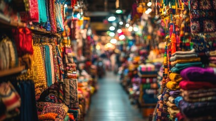 Fototapeta premium Vibrant Textile Market with Colorful Fabrics and Woven Goods