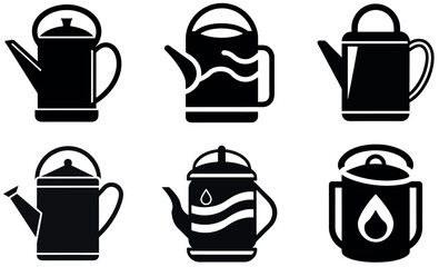 Collection of Black and White Kettle and Pot Icons