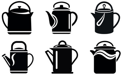 Collection of Black and White Kettle and Pot Icons