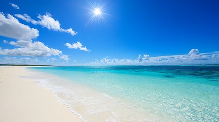 Obraz premium Idyllic tropical beach scene with bright sun and clear water