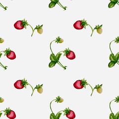 Fresh strawberries pattern in watercolor for textile and wallpaper design