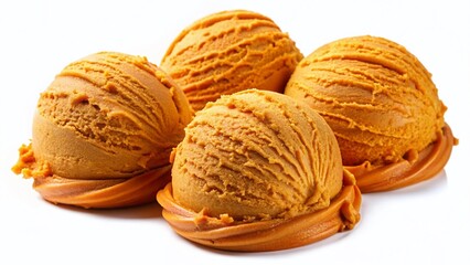 Delicious Spiced Pumpkin Ice Cream Scoops, Autumn Dessert Clipart, Isolated