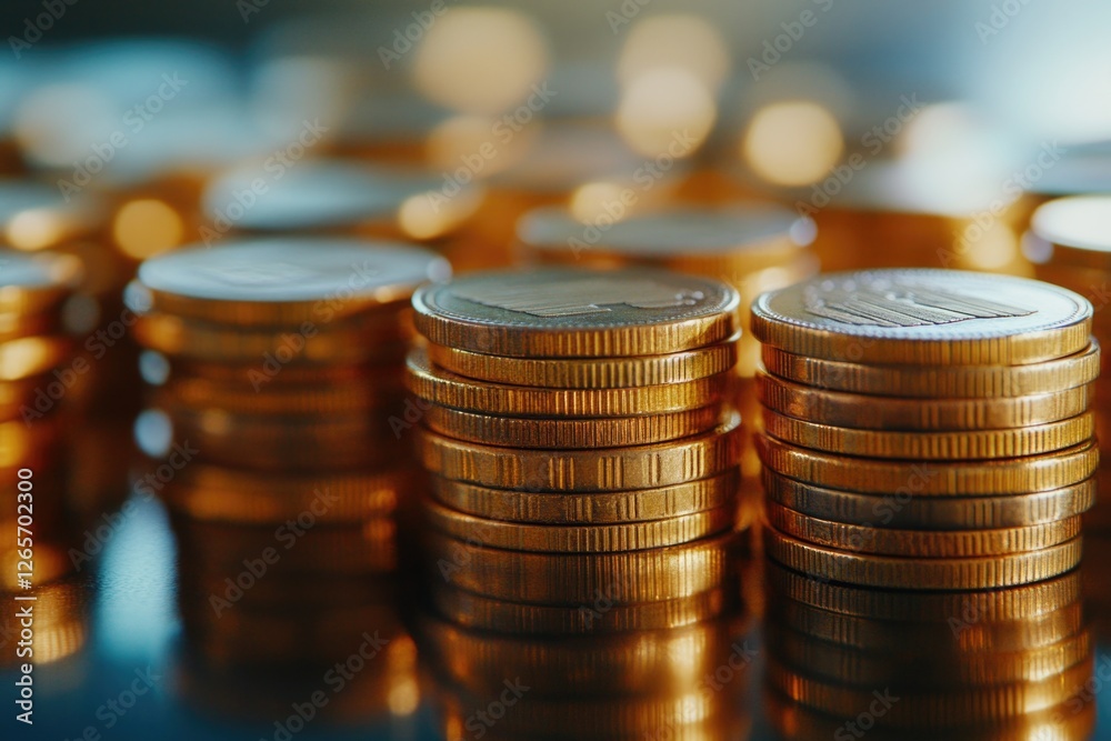 Poster a stack of coins sitting on a table surface