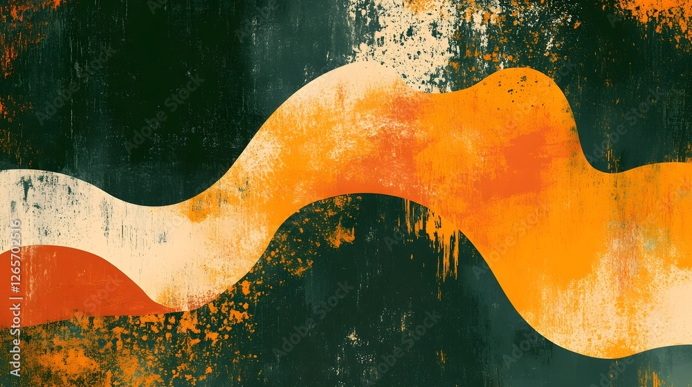 Fototapete Captivating abstract fluid motion artwork with vibrant orange and green tones showcasing a dynamic and visually striking composition  This modern experimental design features expressive brush strokes