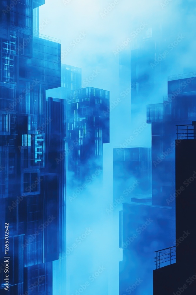 Poster a towering skyscraper in the clouds, ideal for use in illustrations about cityscapes, architecture, 