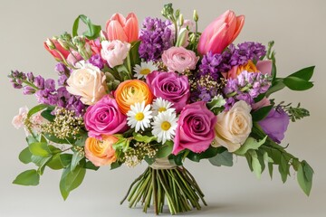Colorful flower bouquet with roses, tulips, and seasonal blooms perfect for celebrations and gifting