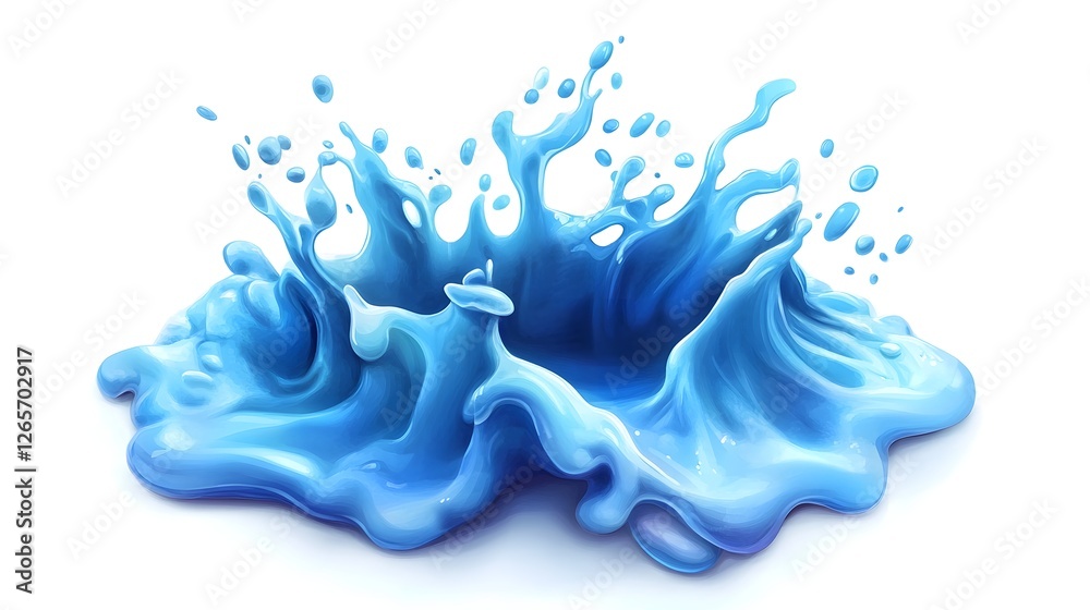 Poster Captivating abstract image showcasing a vibrant blue liquid splash with dynamic energetic motion and flowing patterns  The image features a visually striking display of swirling